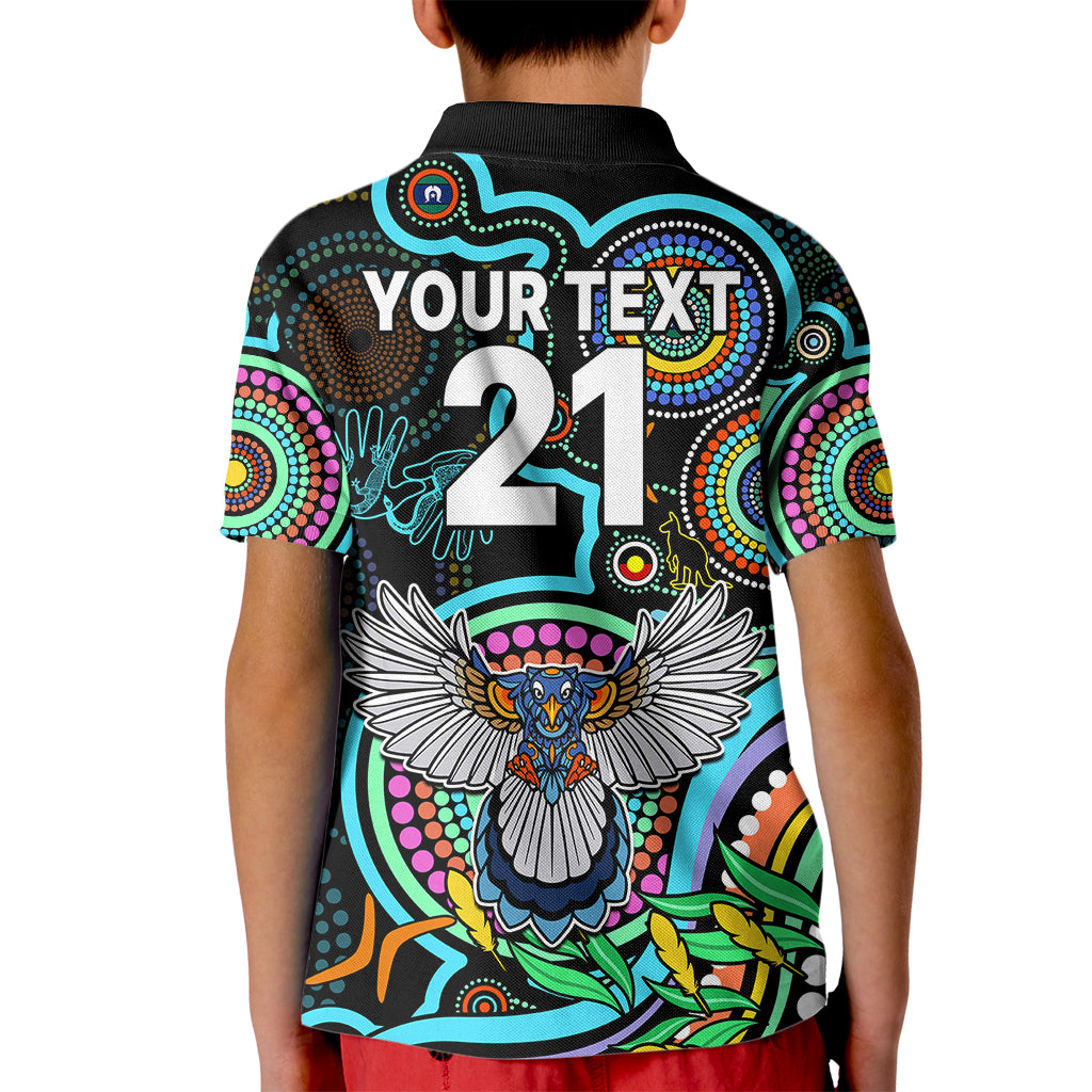 custom-magpies-football-aboriginal-art-kid-polo-shirt-naidoc-indigenous-tribal
