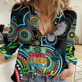 Custom Magpies Football Aboriginal Art Women Casual Shirt NAIDOC Indigenous Tribal LT9