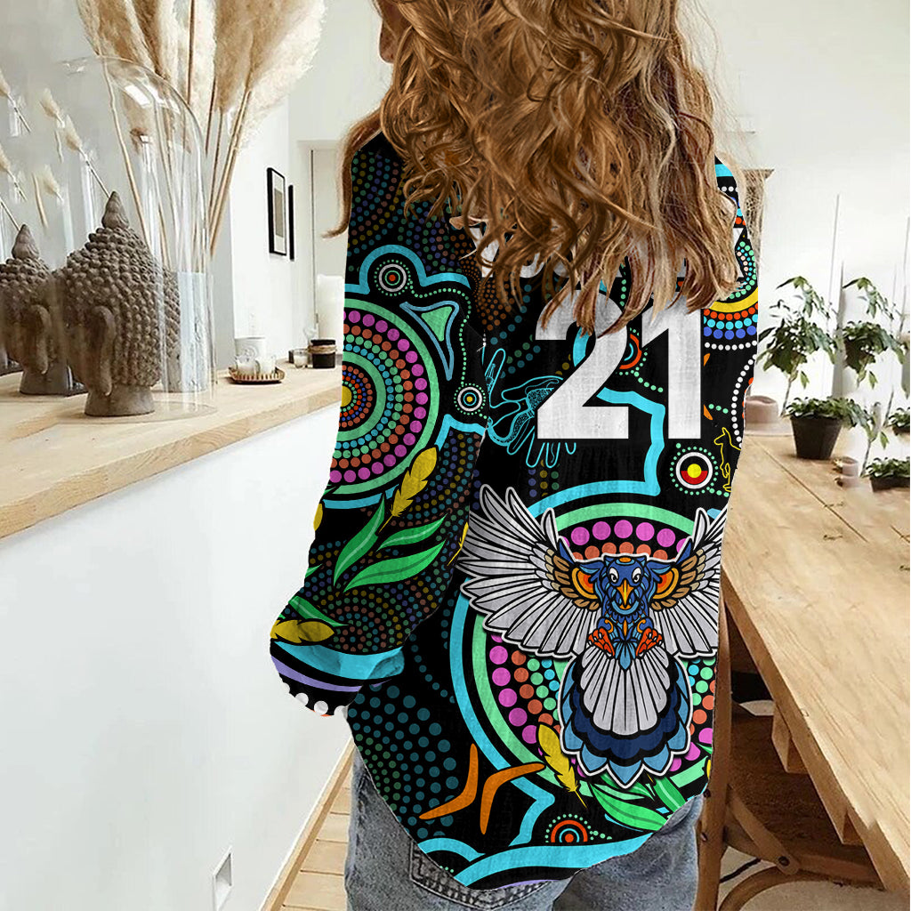 Custom Magpies Football Aboriginal Art Women Casual Shirt NAIDOC Indigenous Tribal LT9