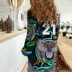 Custom Magpies Football Aboriginal Art Women Casual Shirt NAIDOC Indigenous Tribal LT9