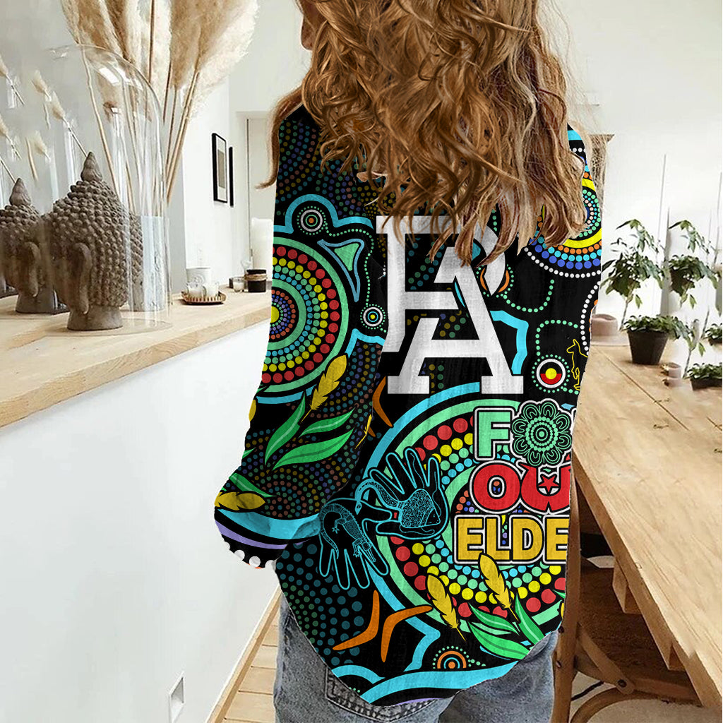 Port Adelaide Football Aboriginal Art Women Casual Shirt NAIDOC Indigenous Tribal LT9