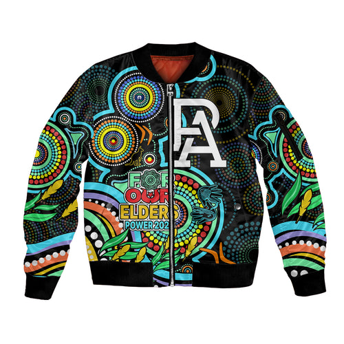 custom-port-adelaide-football-aboriginal-art-sleeve-zip-bomber-jacket-naidoc-indigenous-tribal