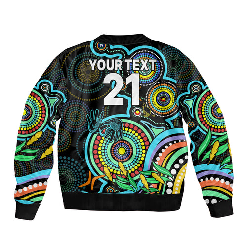 custom-port-adelaide-football-aboriginal-art-sleeve-zip-bomber-jacket-naidoc-indigenous-tribal