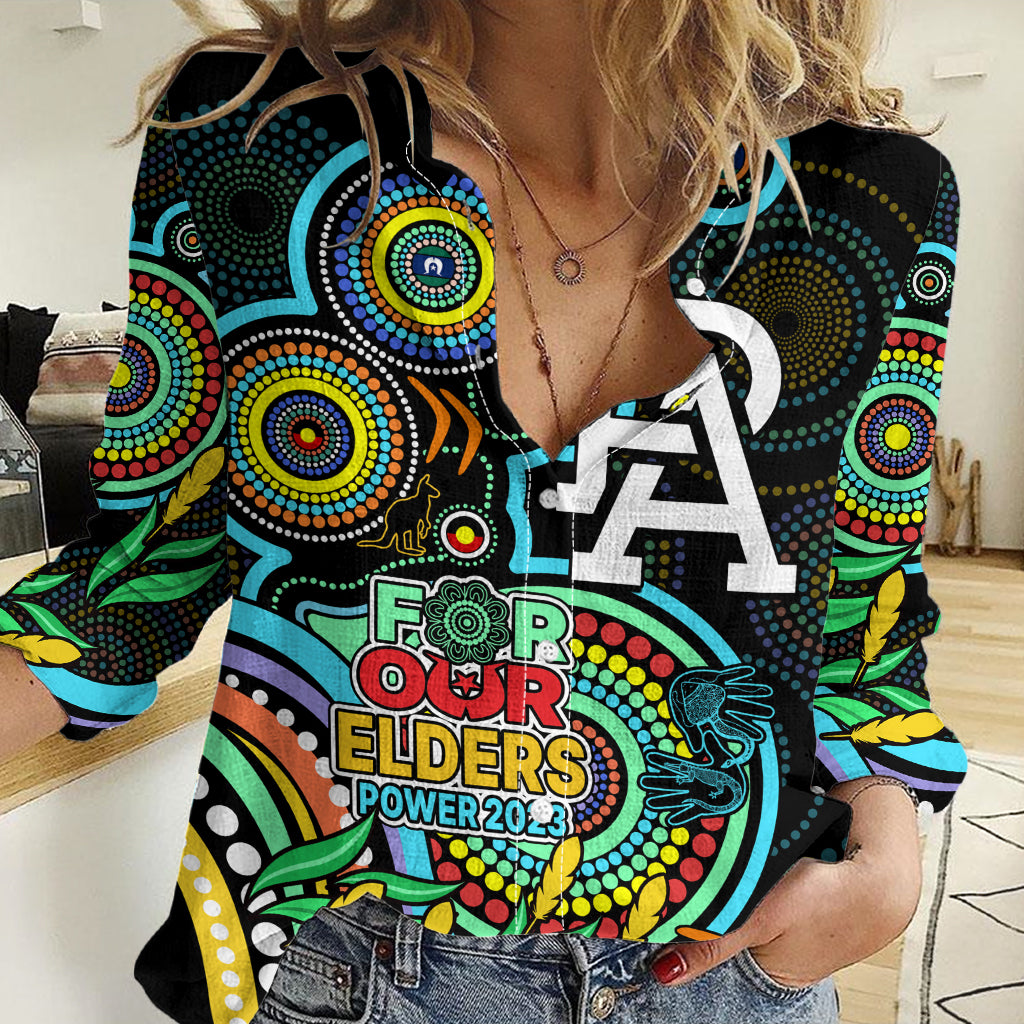 Custom Port Adelaide Football Aboriginal Art Women Casual Shirt NAIDOC Indigenous Tribal LT9