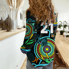 Custom Port Adelaide Football Aboriginal Art Women Casual Shirt NAIDOC Indigenous Tribal LT9
