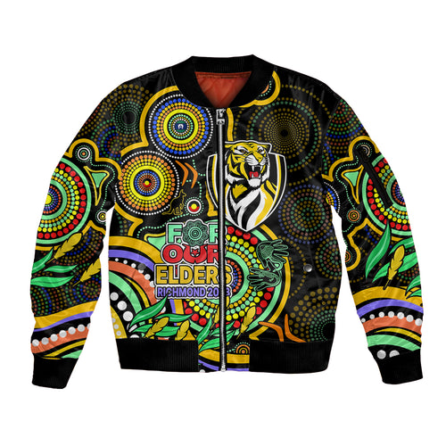 custom-richmond-football-aboriginal-art-sleeve-zip-bomber-jacket-naidoc-indigenous-tribal