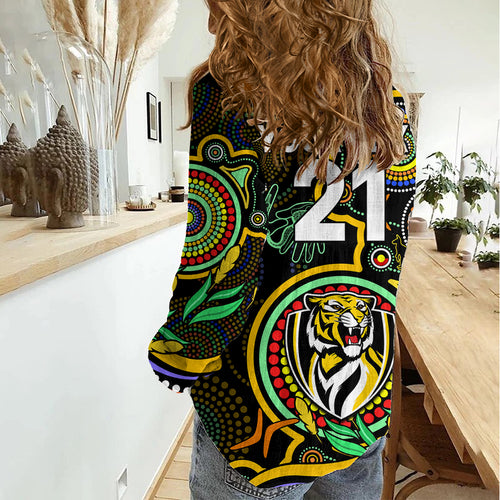 Custom Richmond Football Aboriginal Art Women Casual Shirt NAIDOC Indigenous Tribal LT9