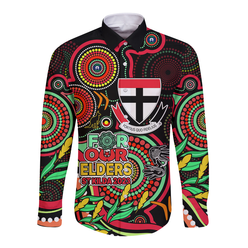 custom-st-kilda-football-aboriginal-art-long-sleeve-button-shirt-naidoc-indigenous-tribal