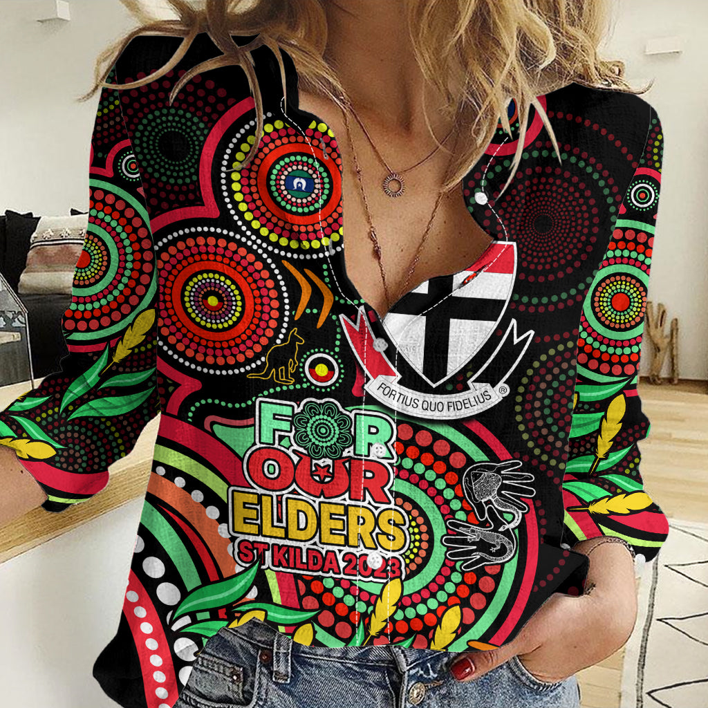 Custom St Kilda Football Aboriginal Art Women Casual Shirt NAIDOC Indigenous Tribal LT9