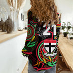 Custom St Kilda Football Aboriginal Art Women Casual Shirt NAIDOC Indigenous Tribal LT9