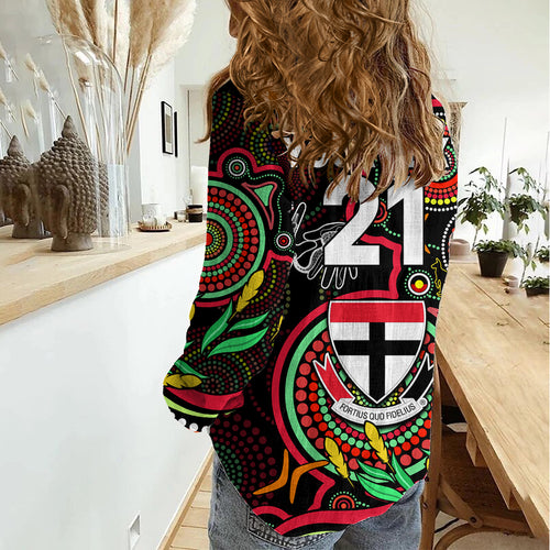 Custom St Kilda Football Aboriginal Art Women Casual Shirt NAIDOC Indigenous Tribal LT9