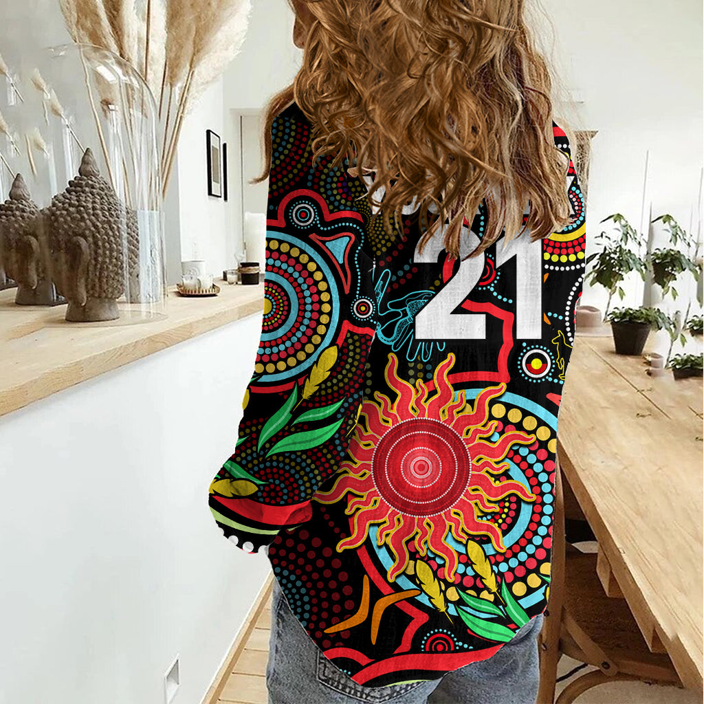 Custom Suns Football Aboriginal Art Women Casual Shirt NAIDOC Indigenous Tribal LT9