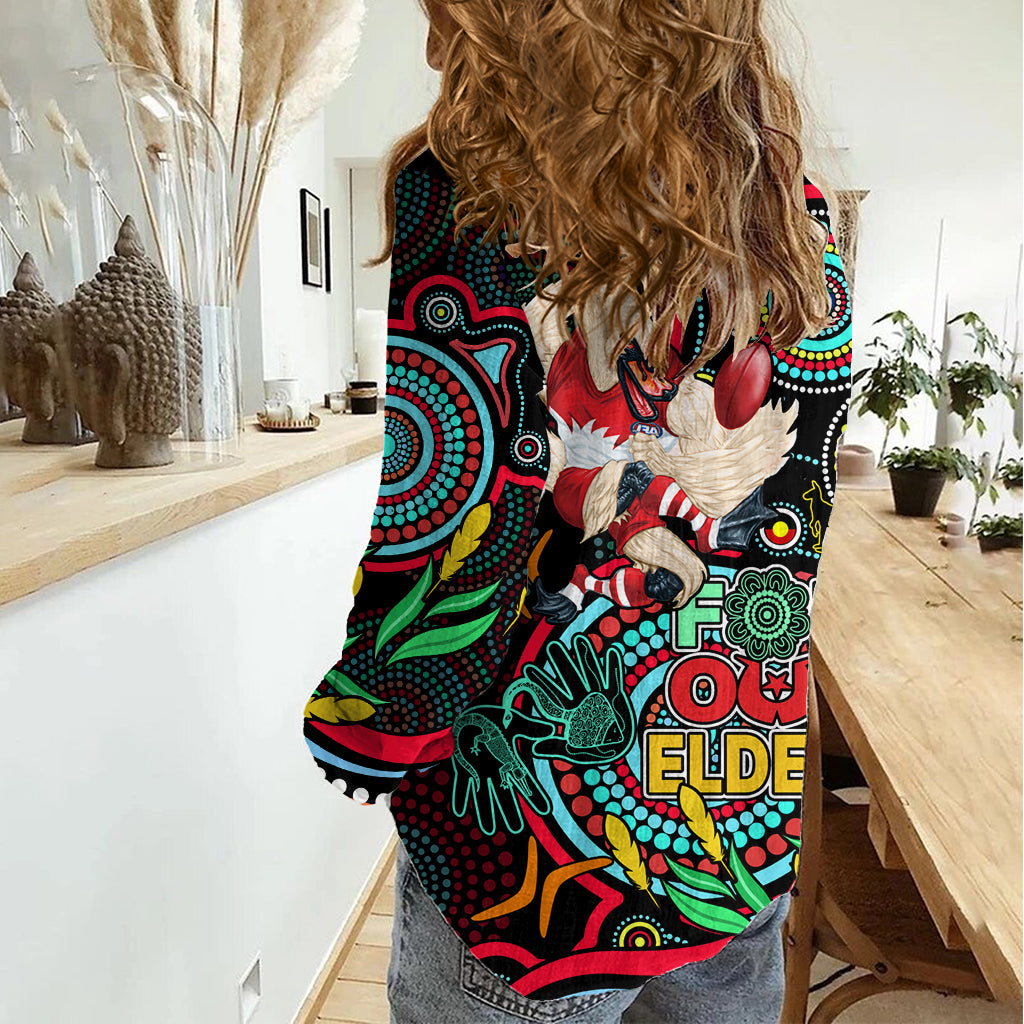Swans Football Aboriginal Art Women Casual Shirt NAIDOC Indigenous Tribal LT9