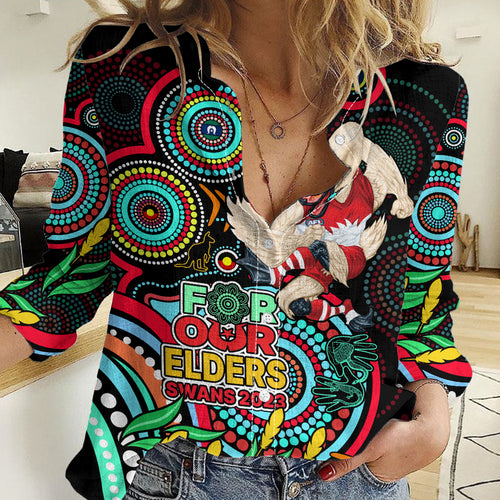 Custom Swans Football Aboriginal Art Women Casual Shirt NAIDOC Indigenous Tribal LT9