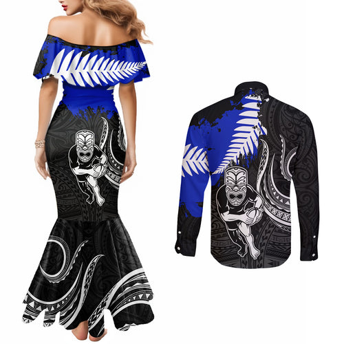 aotearoa-rugby-couples-matching-mermaid-dress-and-long-sleeve-button-shirts-all-black-maori-fern