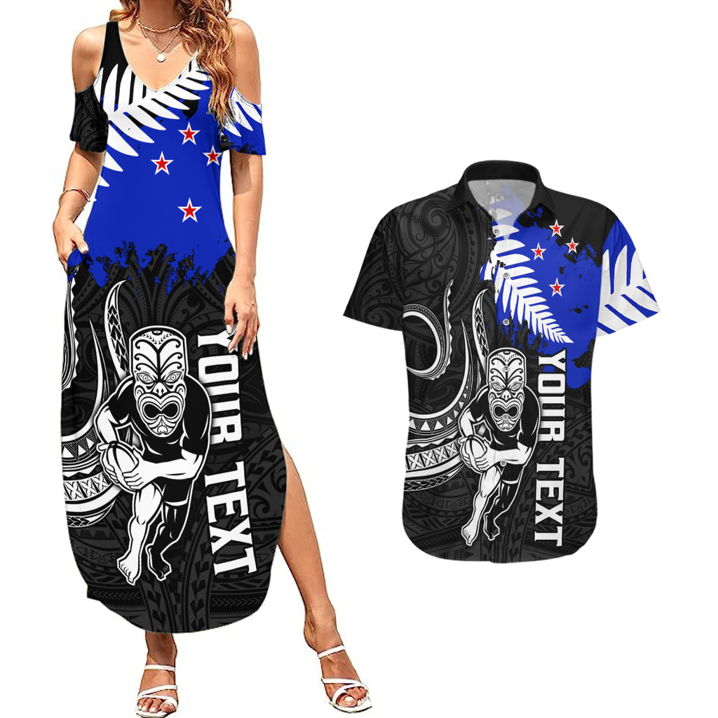 personalised-aotearoa-rugby-couples-matching-summer-maxi-dress-and-hawaiian-shirt-all-black-maori-fern