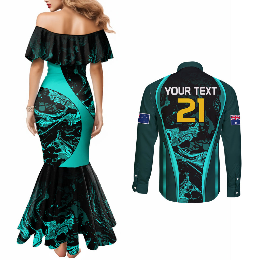 custom-matildas-australia-soccer-couples-matching-mermaid-dress-and-long-sleeve-button-shirts-liquid-marble-texture-vibe
