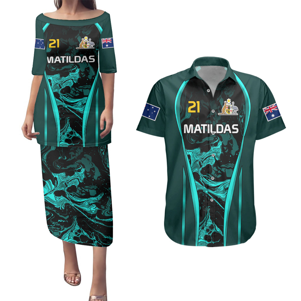 custom-matildas-australia-soccer-couples-matching-puletasi-dress-and-hawaiian-shirt-liquid-marble-texture-vibe