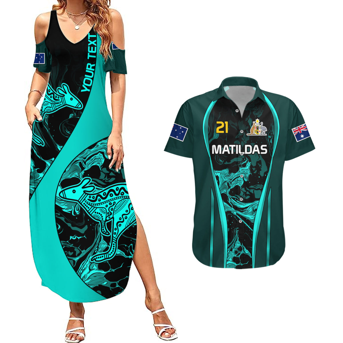 custom-matildas-australia-soccer-couples-matching-summer-maxi-dress-and-hawaiian-shirt-liquid-marble-texture-vibe