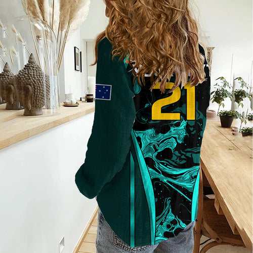 Custom Matildas Australia Soccer Women Casual Shirt Liquid Marble Texture Vibe LT9