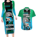 nrl-combine-rabbitohs-and-shark-couples-matching-long-sleeve-bodycon-dress-and-hawaiian-shirt-sporty-style