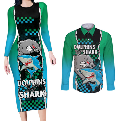 nrl-combine-rabbitohs-and-shark-couples-matching-long-sleeve-bodycon-dress-and-long-sleeve-button-shirts-sporty-style