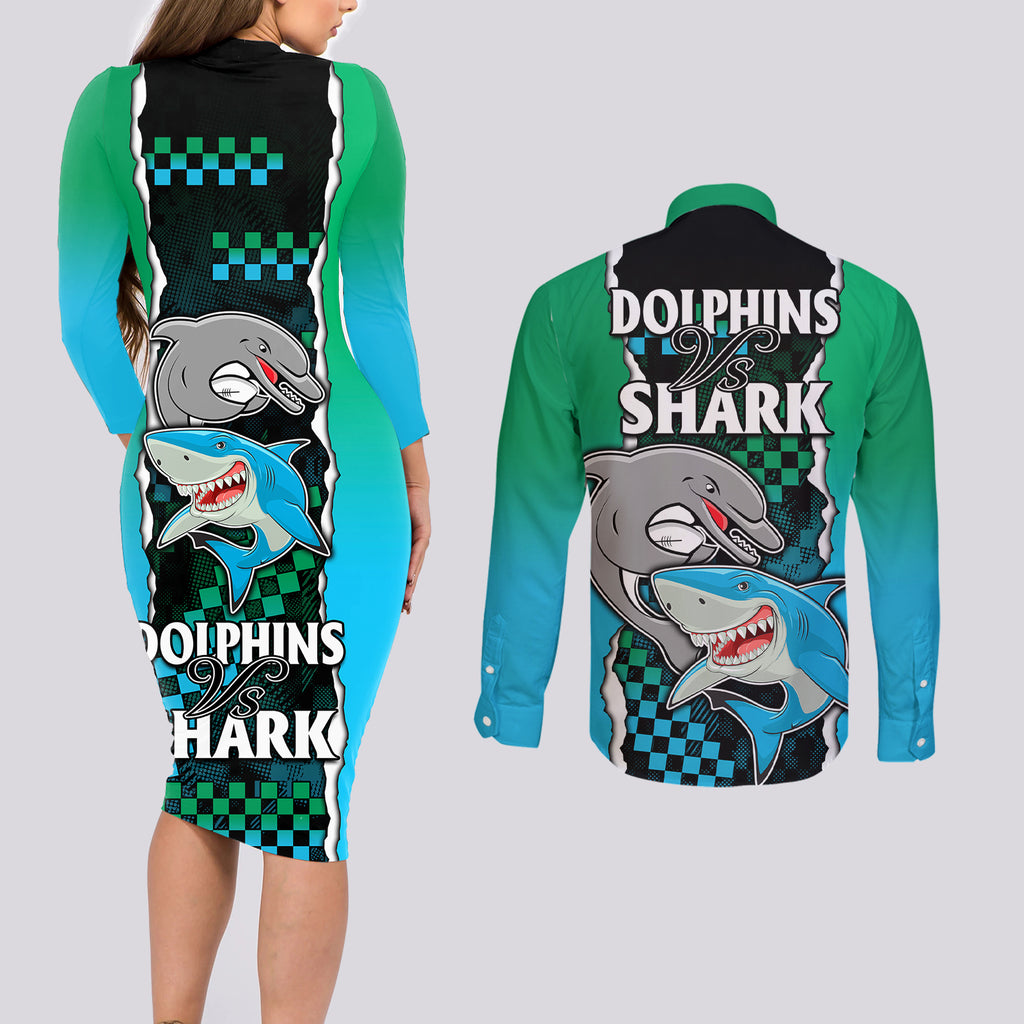 nrl-combine-rabbitohs-and-shark-couples-matching-long-sleeve-bodycon-dress-and-long-sleeve-button-shirts-sporty-style