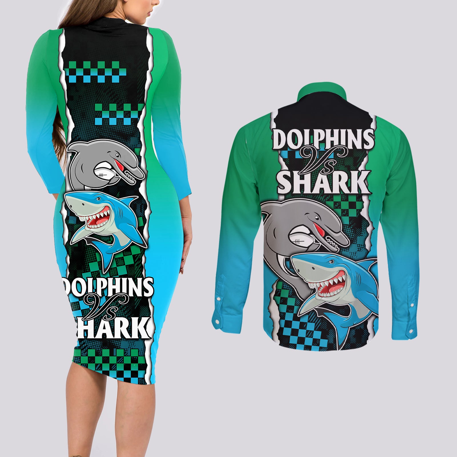 nrl-combine-rabbitohs-and-shark-couples-matching-long-sleeve-bodycon-dress-and-long-sleeve-button-shirts-sporty-style