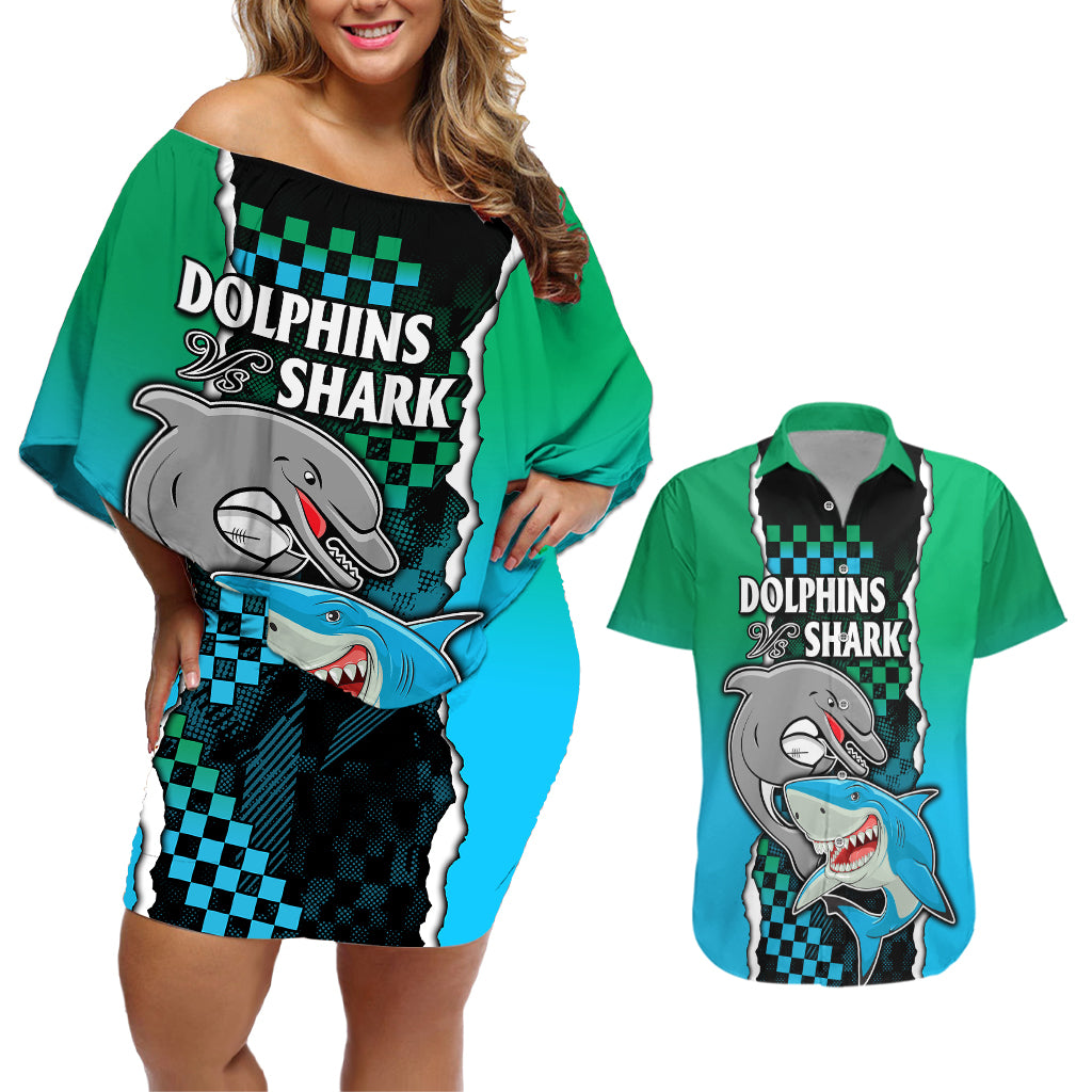 nrl-combine-rabbitohs-and-shark-couples-matching-off-shoulder-short-dress-and-hawaiian-shirt-sporty-style