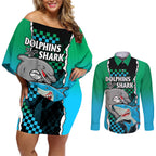 nrl-combine-rabbitohs-and-shark-couples-matching-off-shoulder-short-dress-and-long-sleeve-button-shirts-sporty-style