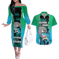 nrl-combine-rabbitohs-and-shark-couples-matching-off-the-shoulder-long-sleeve-dress-and-hawaiian-shirt-sporty-style