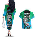 nrl-combine-rabbitohs-and-shark-couples-matching-off-the-shoulder-long-sleeve-dress-and-hawaiian-shirt-sporty-style