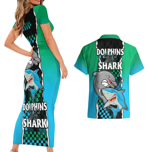 nrl-combine-rabbitohs-and-shark-couples-matching-short-sleeve-bodycon-dress-and-hawaiian-shirt-sporty-style