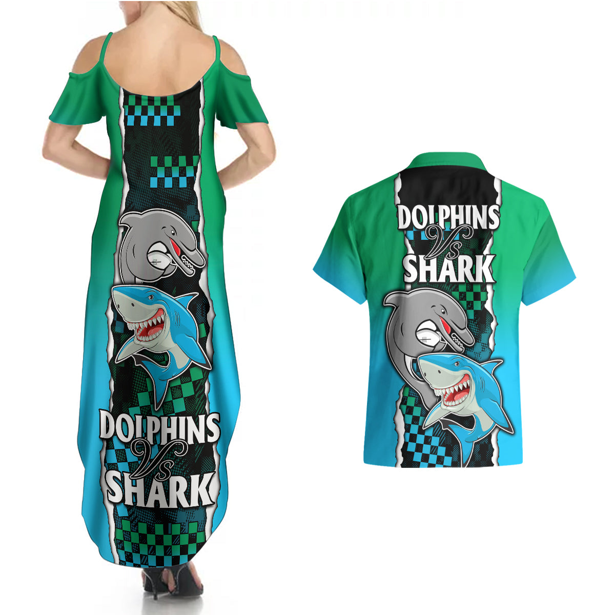 nrl-combine-rabbitohs-and-shark-couples-matching-summer-maxi-dress-and-hawaiian-shirt-sporty-style