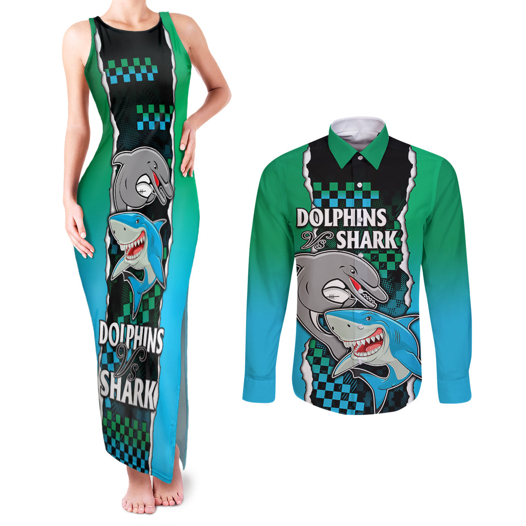 nrl-combine-rabbitohs-and-shark-couples-matching-tank-maxi-dress-and-long-sleeve-button-shirts-sporty-style