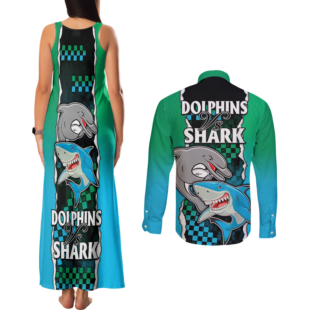 nrl-combine-rabbitohs-and-shark-couples-matching-tank-maxi-dress-and-long-sleeve-button-shirts-sporty-style