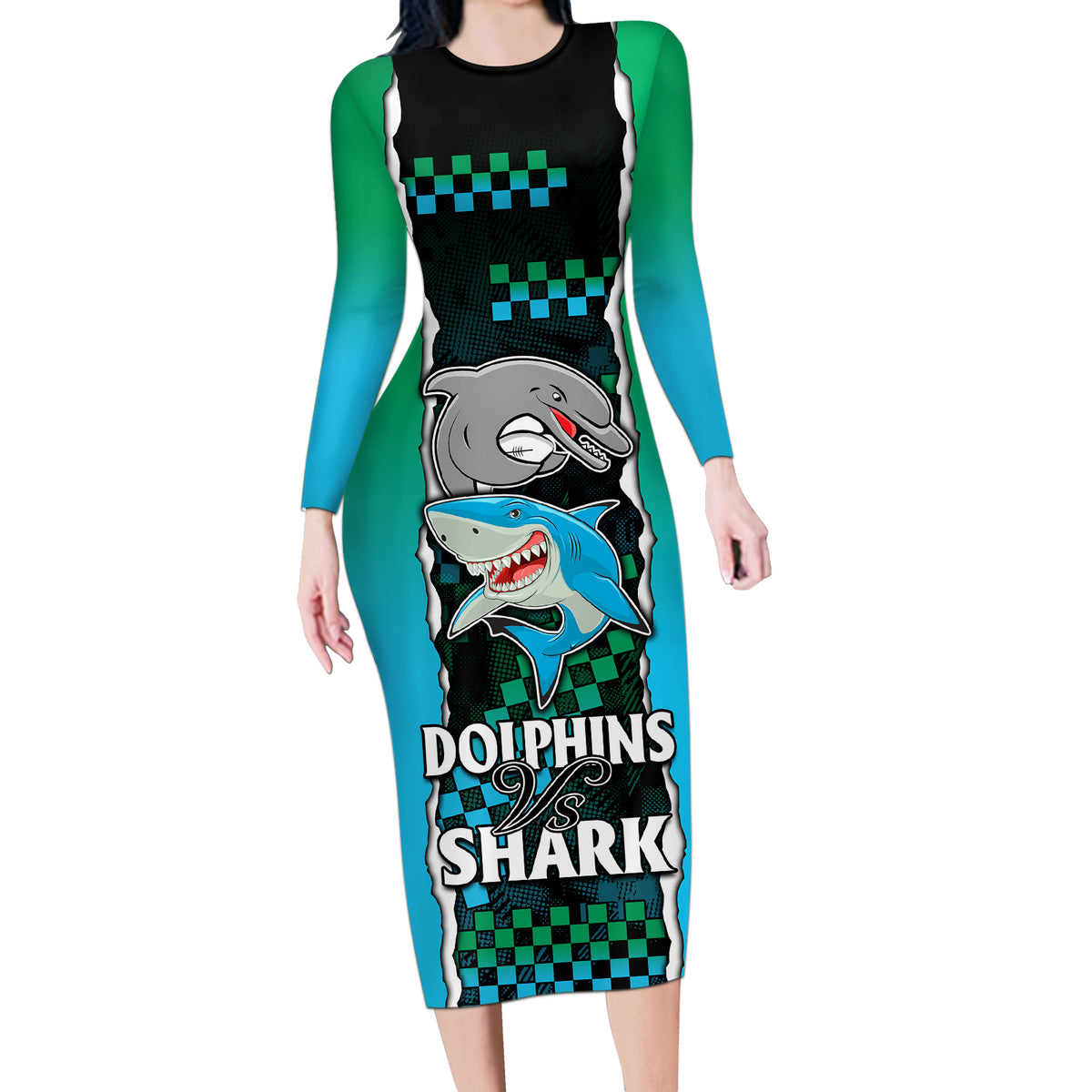 nrl-combine-rabbitohs-and-shark-long-sleeve-bodycon-dress-sporty-style