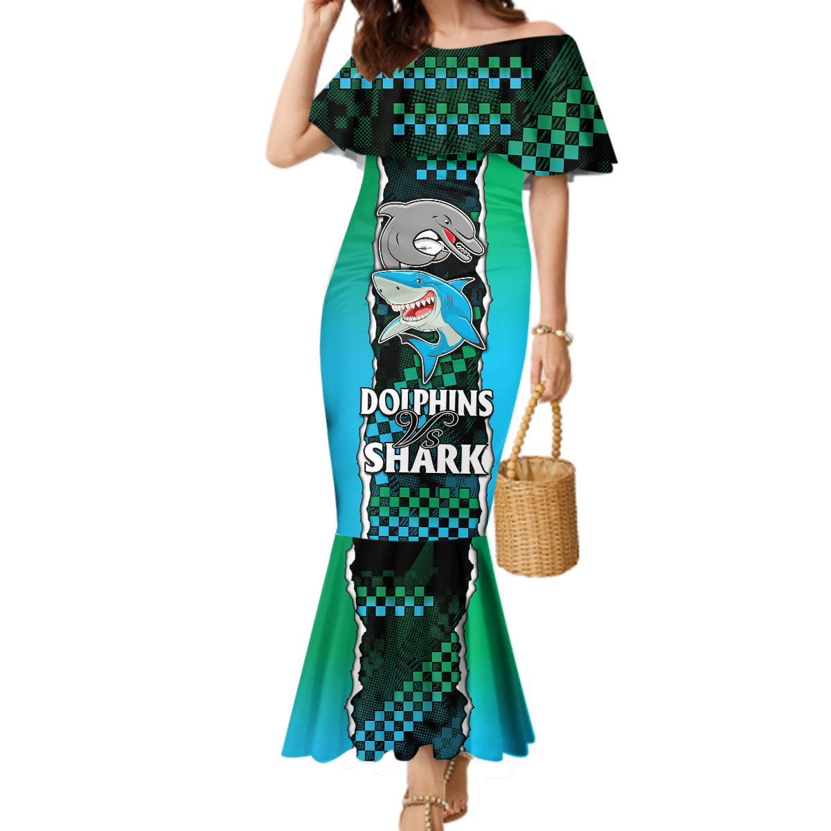 nrl-combine-rabbitohs-and-shark-mermaid-dress-sporty-style