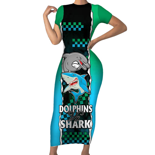nrl-combine-rabbitohs-and-shark-short-sleeve-bodycon-dress-sporty-style