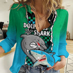 NRL Combine Rabbitohs and Shark Women Casual Shirt Sporty Style LT9