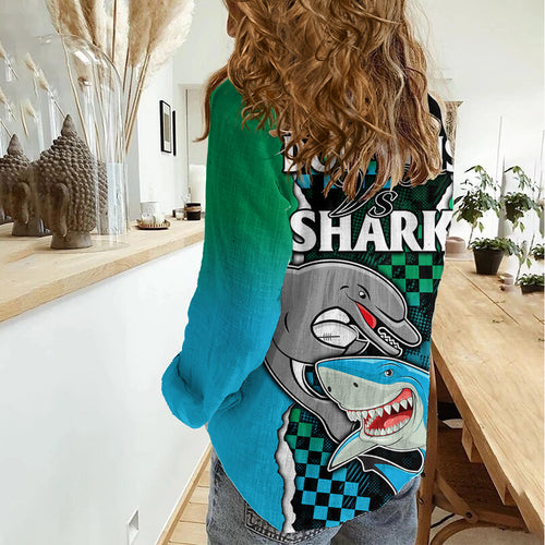 NRL Combine Rabbitohs and Shark Women Casual Shirt Sporty Style LT9