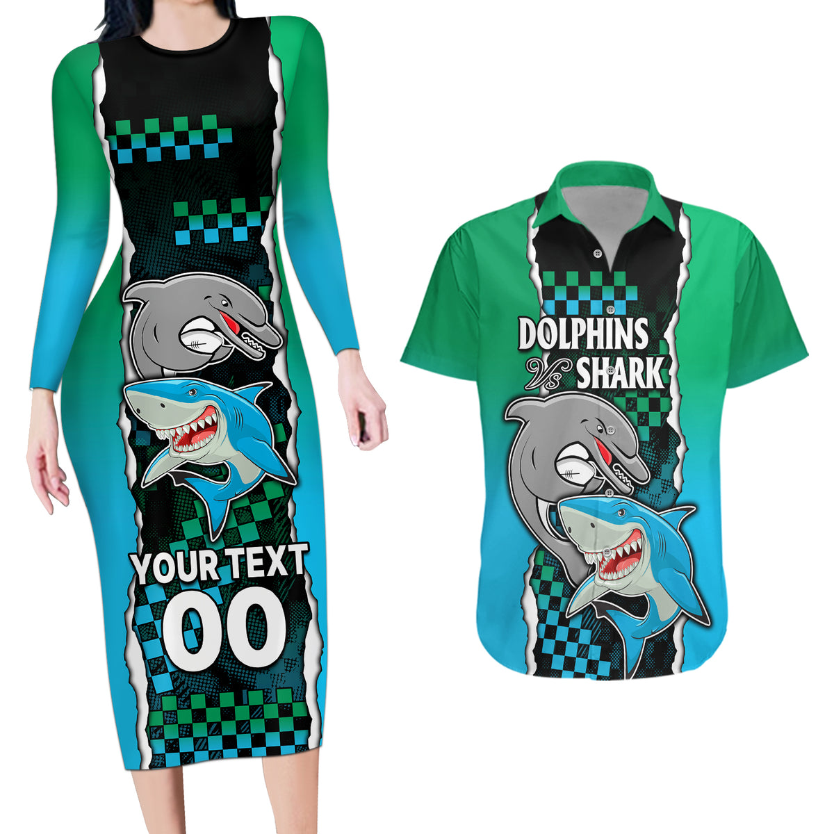custom-nrl-combine-rabbitohs-and-shark-couples-matching-long-sleeve-bodycon-dress-and-hawaiian-shirt-sporty-style