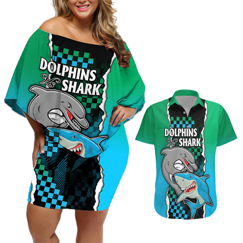 custom-nrl-combine-rabbitohs-and-shark-couples-matching-off-shoulder-short-dress-and-hawaiian-shirt-sporty-style