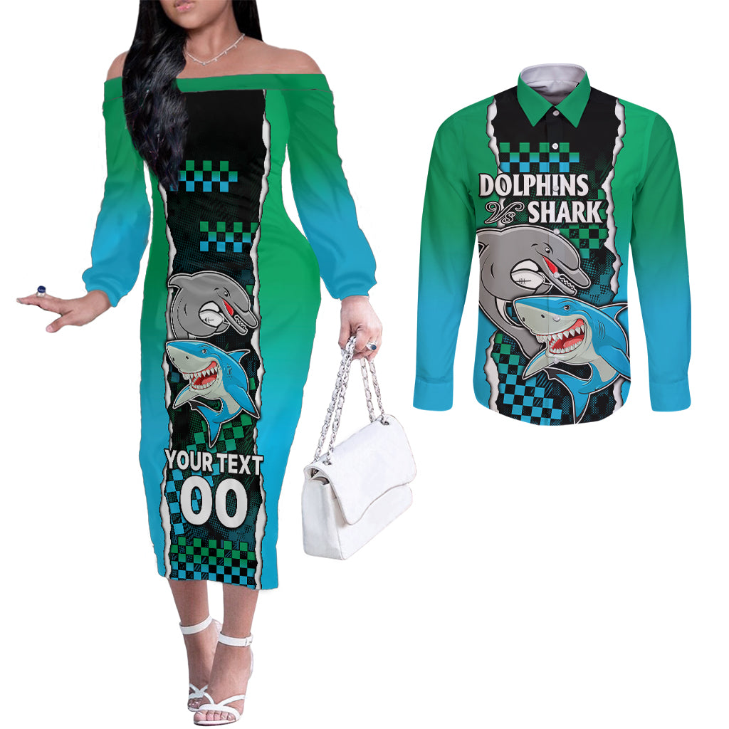 custom-nrl-combine-rabbitohs-and-shark-couples-matching-off-the-shoulder-long-sleeve-dress-and-long-sleeve-button-shirts-sporty-style