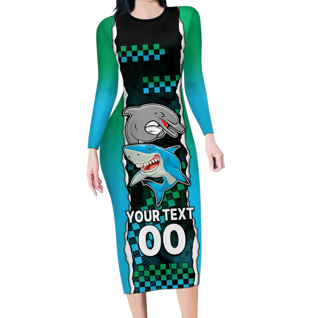 custom-nrl-combine-rabbitohs-and-shark-long-sleeve-bodycon-dress-sporty-style