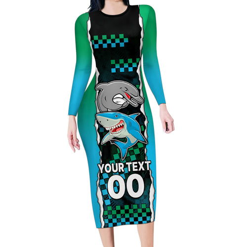 custom-nrl-combine-rabbitohs-and-shark-long-sleeve-bodycon-dress-sporty-style