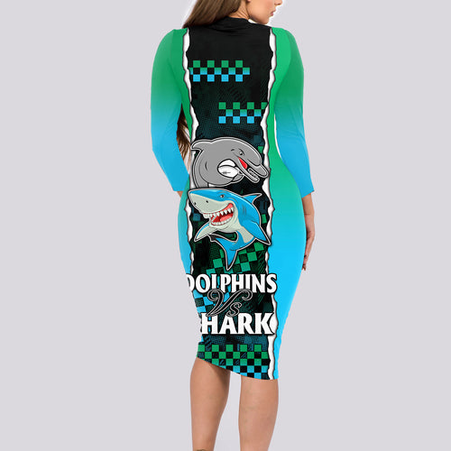 custom-nrl-combine-rabbitohs-and-shark-long-sleeve-bodycon-dress-sporty-style