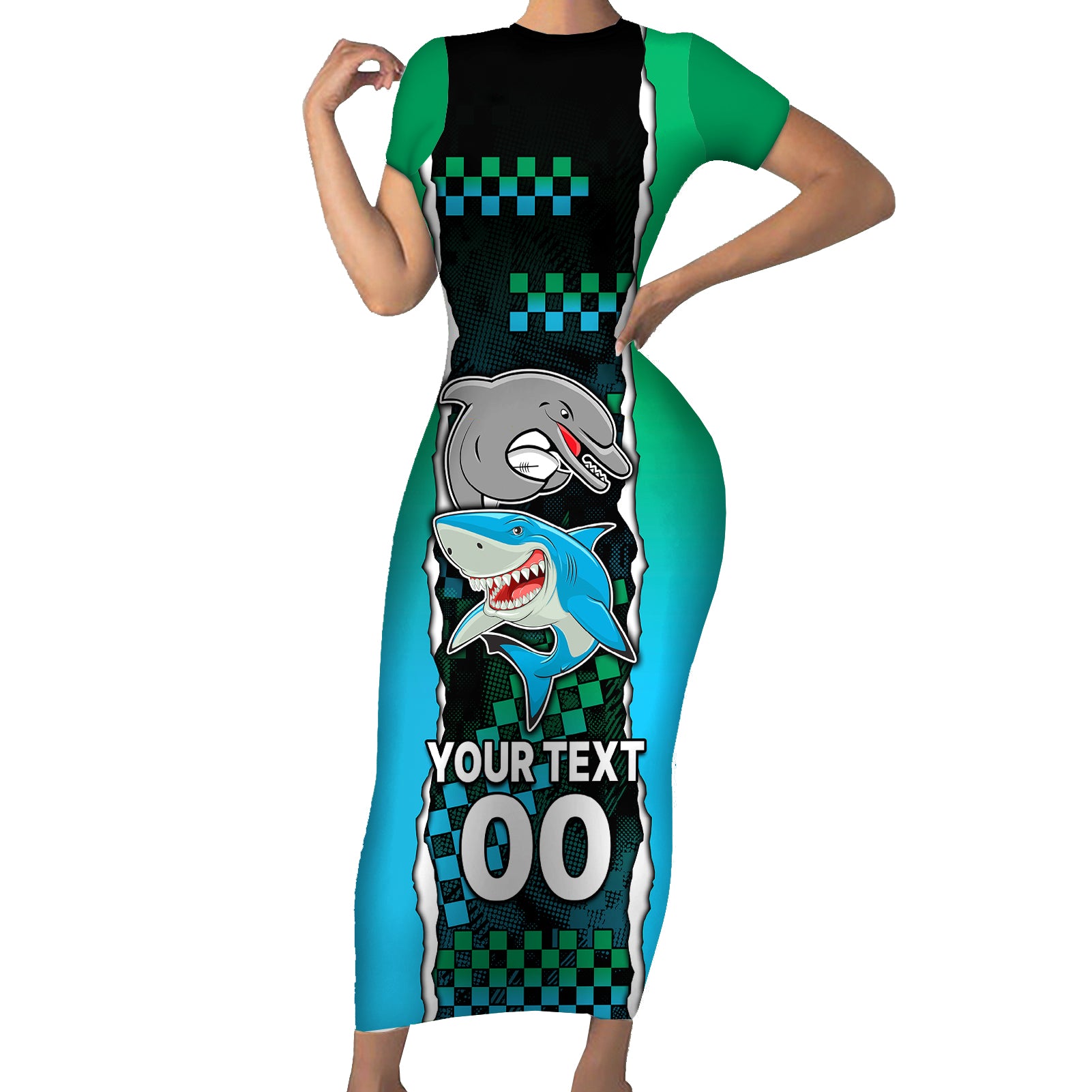 custom-nrl-combine-rabbitohs-and-shark-short-sleeve-bodycon-dress-sporty-style