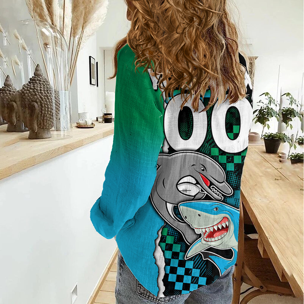 Custom NRL Combine Rabbitohs and Shark Women Casual Shirt Sporty Style LT9