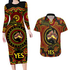 australia-vote-yes-couples-matching-long-sleeve-bodycon-dress-and-hawaiian-shirt-indigenous-voice-2023-maps-to-parliament-australia